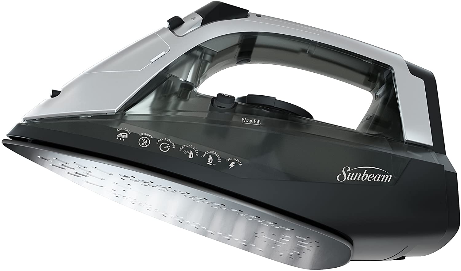 Sunbeam - Versa Glide Rechargeable Cordless/Corded 1500 Watt Iron with Stainless Steel Soleplate, Black
