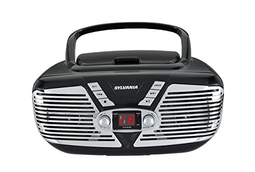 Sylvania Retro Style Portable CD Boombox with AM/FM Radio and Aux Input , Black