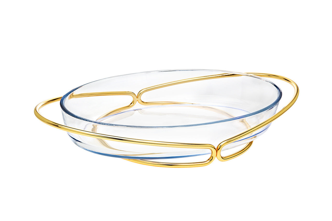 Godinger Glass Oven to Table  Baker with Serving Stand - (Round 2QT, Oval 4QT)