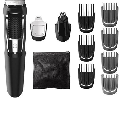Philips Norelco MG3750 Multigroom Series 3000 with 13 Attachments - Cordless, 60min Runtime (1hr full charge, 5min quick charge), 7 Length Settings, Dual Voltage TRAVELD