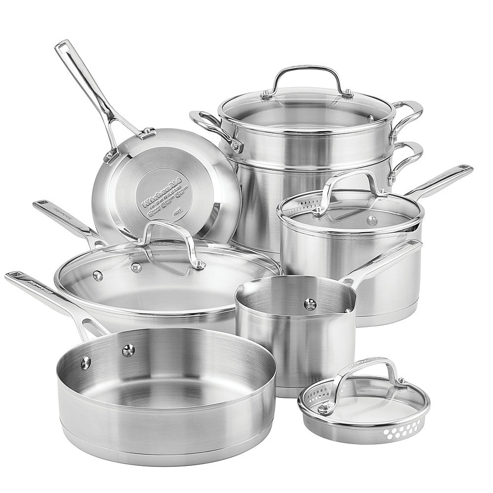 KitchenAid 3-Ply Base Brushed 11 Piece Stainless Steel Pot and Pan Coo