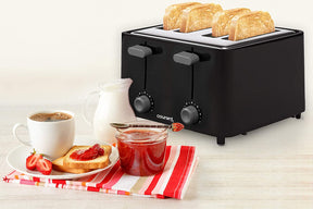 Courant - 4 Slice Toaster with Drop Down Crumb Tray for Easy Cleaning, Black