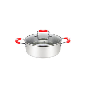 Millvado Urban Stainless Steel 3.5Qt Low Casserole Fish Pot With Glass Lid Silicone Handles - Assorted Colors