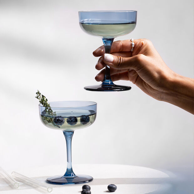 Villeroy & Boch Like Ice Blue 6.25oz Crystal Glass Champagne Coupe / Dessert Bowl, Hand Wash, Set of 2