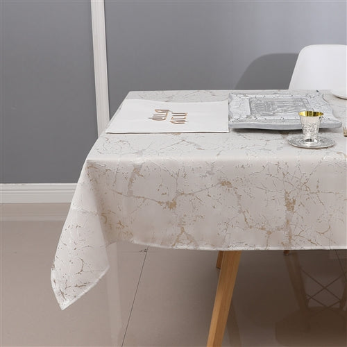 Majestic Giftware Jacquard Tablecloth, Marble White/Gold (Various Sizes)
