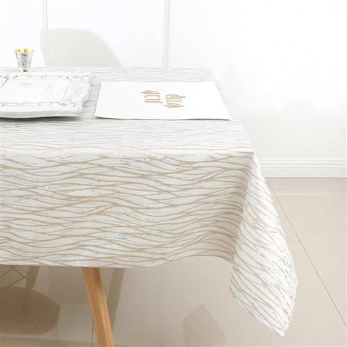 Majestic Giftware Jacquard Tablecloth, White/Gold/Silver Waves, (Various Sizes)