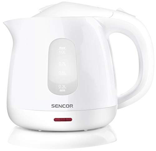 Sencor SWK1010WH 1L Electric Kettle with Power Cord Storage Base and Lid Safety Lock, White