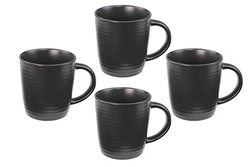 Home Basics Cafeware Collection 13oz Stoneware Mugs, Black - Set of 4 Set