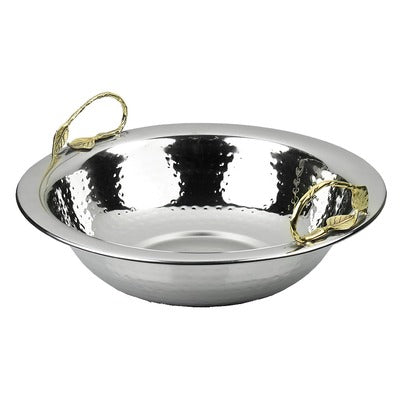 A&M Judaica 14" Stainless Steel Hammered Bowl with Bronze Handles
