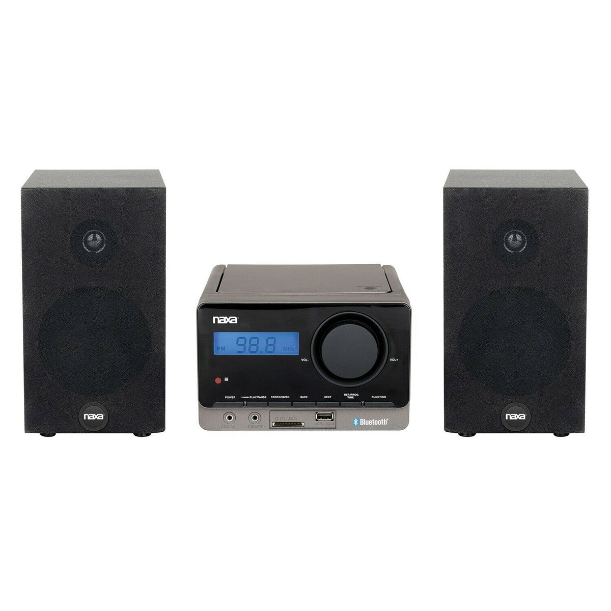 Naxa ns-442 MP3/CD Stereo Shelf System, Bluetooth, USB, AUX, Digital FM Tuner, Remote, 2x 2.5Watts Aux input, USB and SD card slot