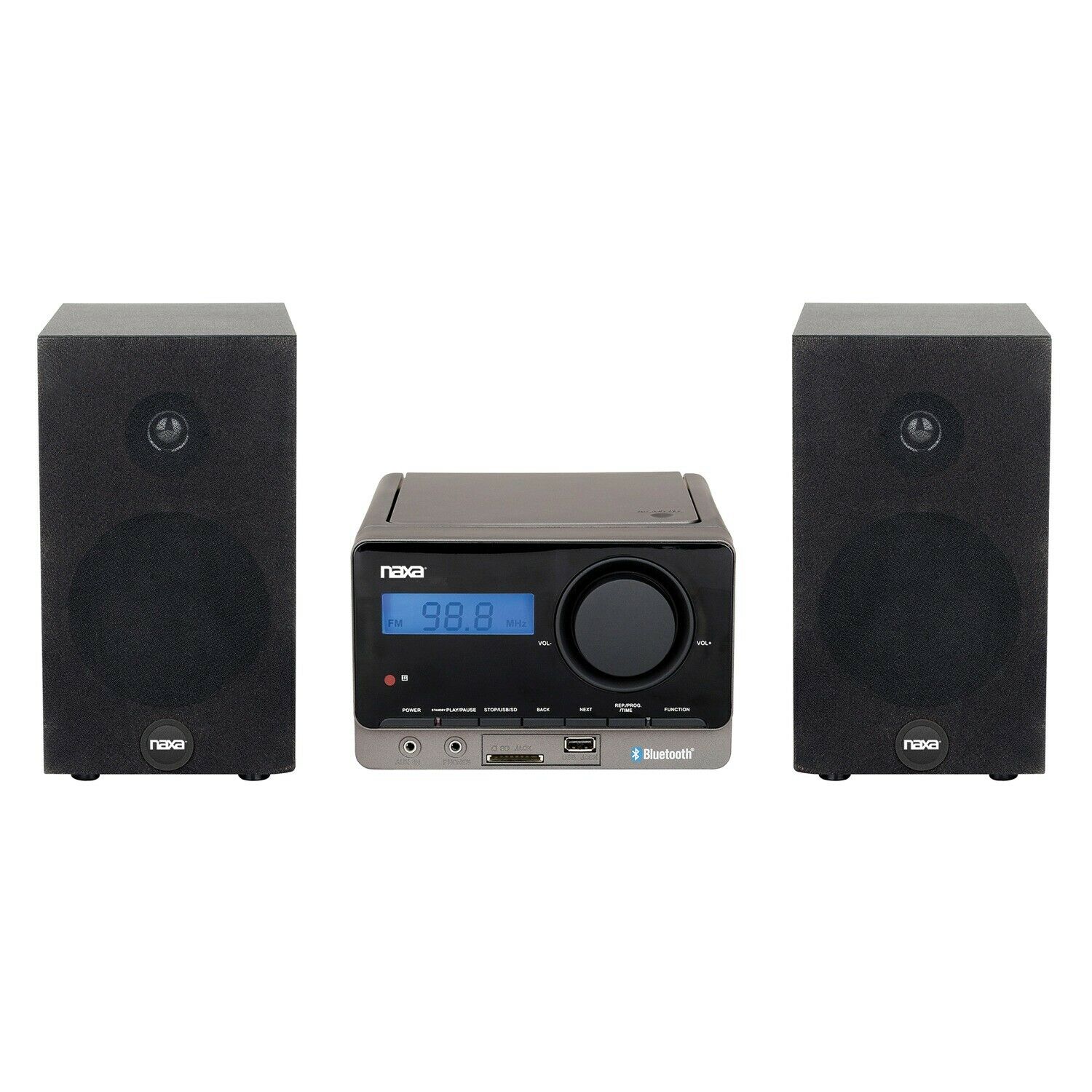 Naxa ns-442 MP3/CD Stereo Shelf System, Bluetooth, USB, AUX, Digital FM Tuner, Remote, 2x 2.5Watts Aux input, USB and SD card slot