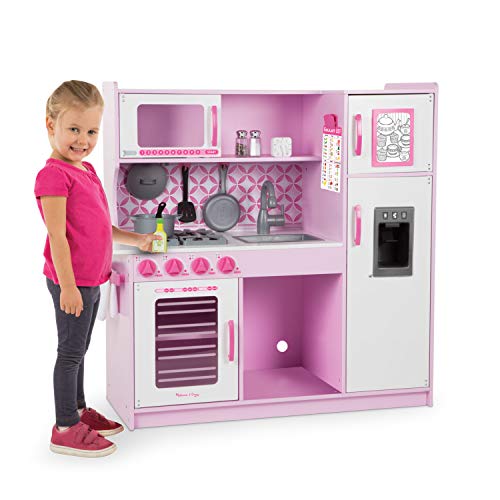 Melissa & Doug Wooden Chef’s Pretend Play Toy Kitchen With “Ice” Cube Dispenser – Cupcake Pink/White