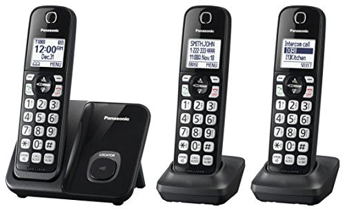 Panasonic KX-TGD513M DECT 6.0 3-Handset Cordless Telephone, Black - Caller ID; NO Talking CID, Call Block; Voicemail; Up to 6 Handsets