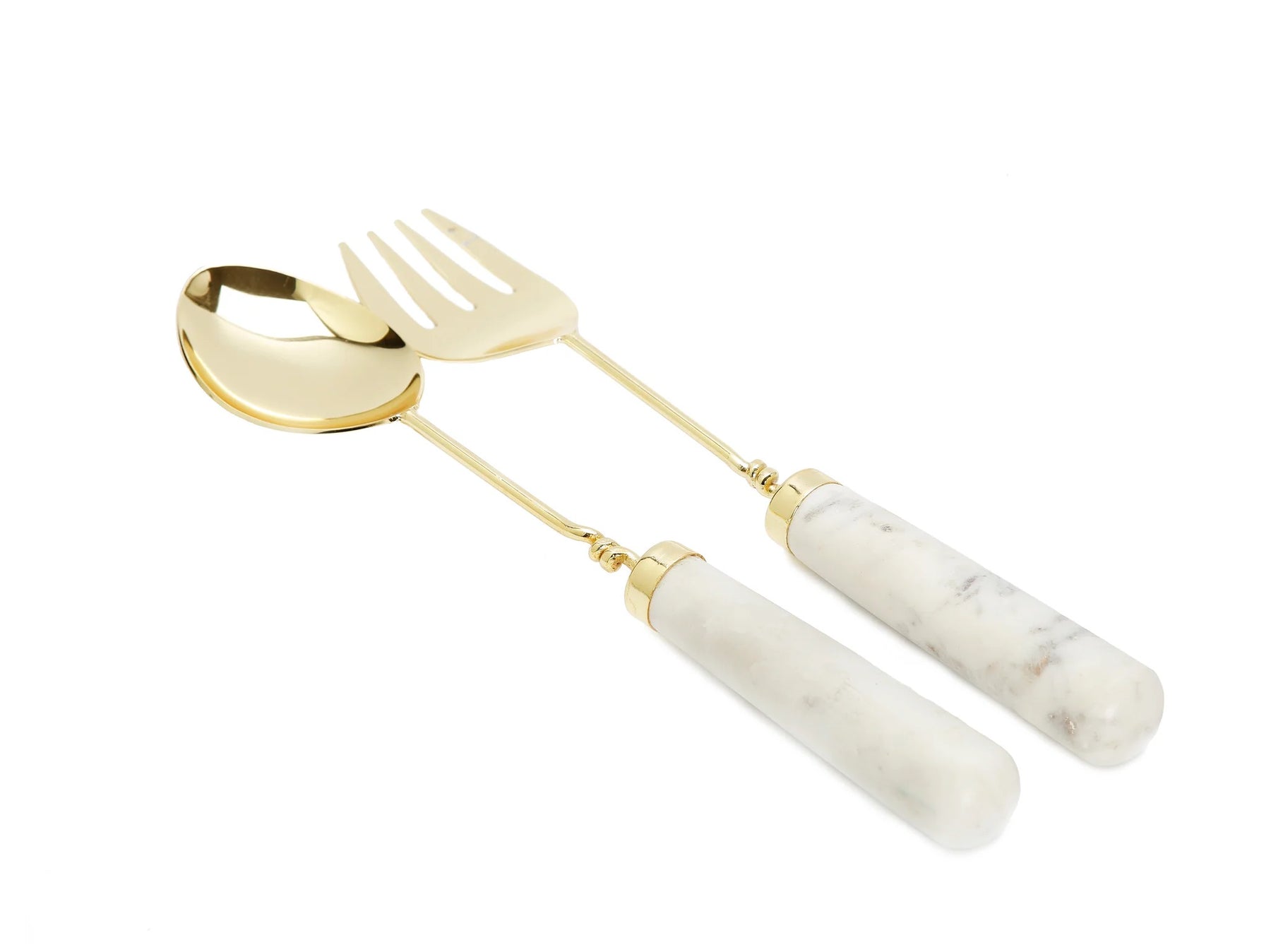 Classic Touch Set of 2 Gold Salad Servers with Marble Handles