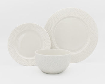 Godinger Fossette 18 Piece Porcelain China Set, Dinner Plate, Salad Plate and Bowl, White