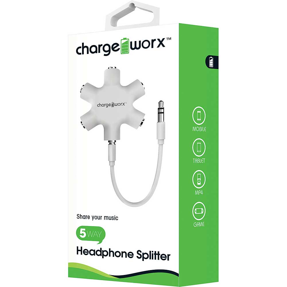 Chargeworx 5-Way Headphone Splitter, White