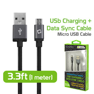 Cellet 3.3' Micro USB-A 2.0 to Micro USB Charging + Data Sync Cable for Samsung, HTC, Android, Nokia and More, Black