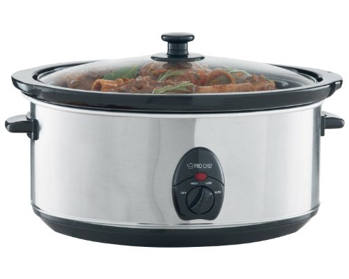 Pro Chef Gourmia PC710 7QT Oval Slow Cooker/Crock Pot, Stainless Steel CROCKPOT