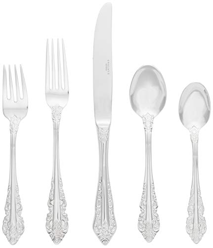 Wallace Antique Baroque 65 Piece Flatware Set, Silver, Service for 12 with Serving Pieces
