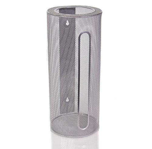 YBM Home Silver Mesh Wall Mountable Cylindrical Bag Holder and Dispenser (6”L x 6”W x 14.25”H)