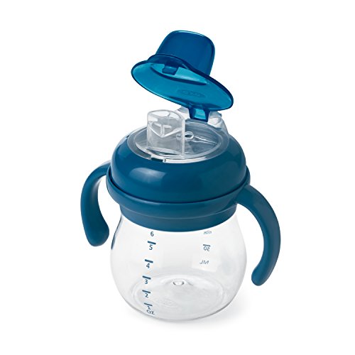 OXO Tot Transitions Soft Spout Sippy Cup with Removable Handles, Navy, 6 Ounce