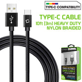 Cellet 10 Ft Durable Nylon Braided Type C Data Transfer & Sync Fast Charge Wire Cable 2.5 Amp