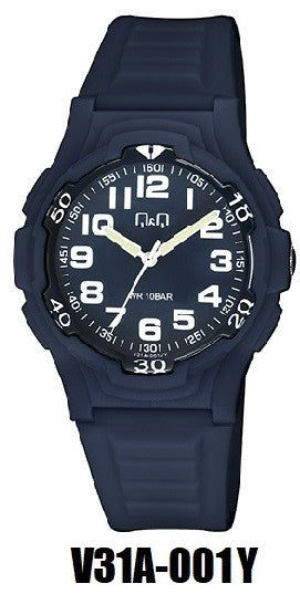 Q&Q Watch Navy Face With White Numbers, Navy Resin Strap