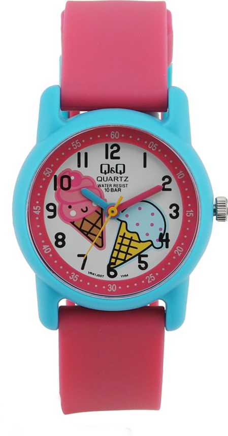 Q&Q Kids Waterproof Watch in Pink w/ Ice Cream Cones
