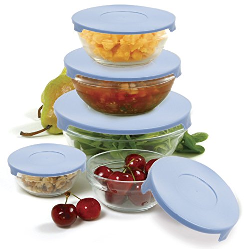 Norpro 10-Piece Nesting Glass Storage Bowls with Lids, 5 Bowls .66 Cup, 1 Cup, 1.5 Cup, 2.3 Cup  and 4.6 Cup