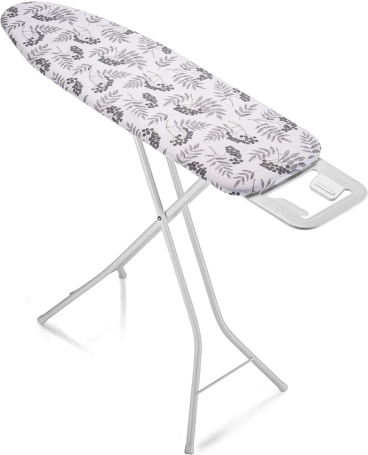 Bartnelli - 29"x36" Ironing Board With Adjustable Height, Iron Rest, 3 Layer Cover Pad, Grey & Floral