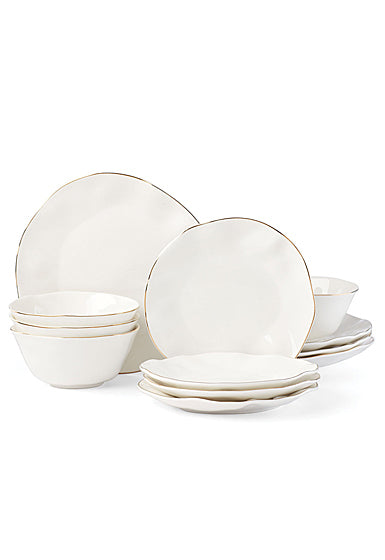 Lenox Blue Bay White Porcelain 12 Piece Dinnerware Set, Service for 4