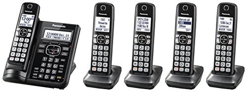 Panasonic KX-TGF545B DECT 6.0 5 Handset Cordless Telephone, Black - Call Block; Answering Machine; 3-way Conference; Expandable Up to 6 Handsets Dial Pad Keypad
