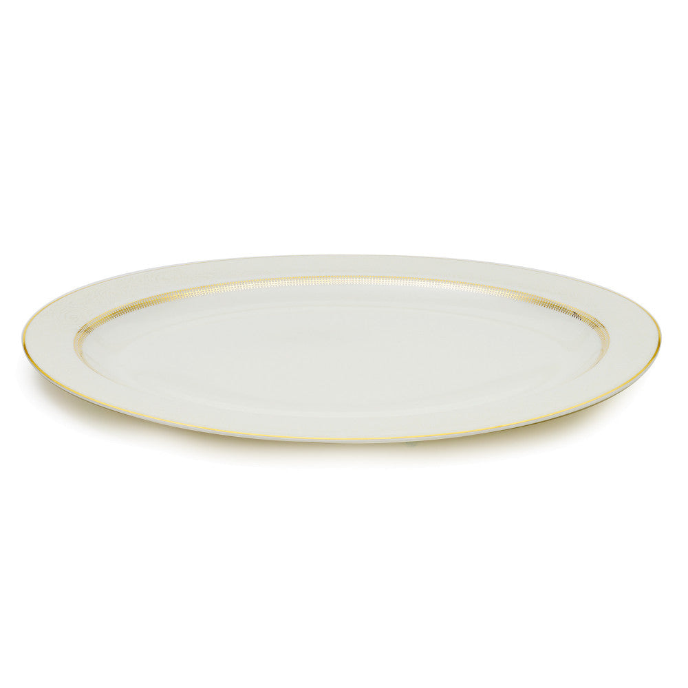 Brilliant Aida Bone China 14" Oval Serving Platter, Gold Rim