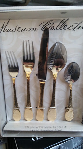 Euro Hammered Golden 20 Piece Flatware Set, Service for 4