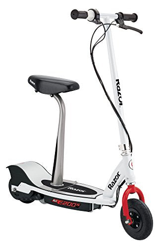 Razor E200S Electric Scooter with Seat, Red/White - 12hrs Recharge time, Up to 40min Run time, 12mph, 154lb max. weight, recommended for 13yrs and up