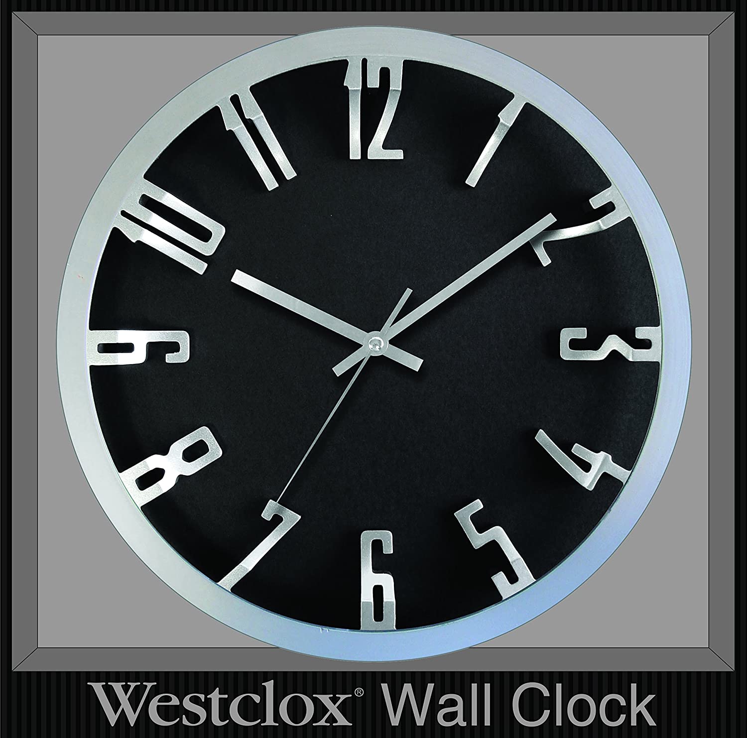 Westclox - Modern 12" Round 3D Number Analog Wall Clock, Metallic/Silver