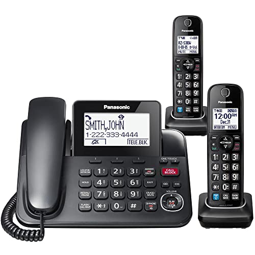 Panasonic Corded Phone System with 2 Handsets, Black