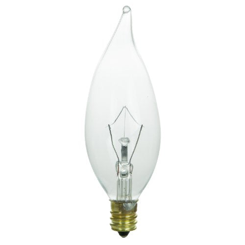 Sunlite 01345-SU 40CFC/32 Incandescent 40-Watt, Candelabra Based, Chandelier Bulb, Flame Tip, Clear