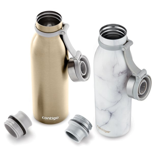 Contigo - 2 Pack Couture Collection 20 oz Stainless Steel Water Bottles, Marble/Champagne