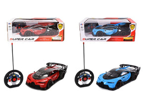 Wonderplay Super Car 1:12 Scale RC Remote Control Race Car w Lights, Rechargeable, Opening Doors and Rear, Blue or Red (2x AA)