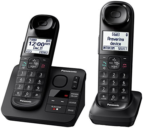 Panasonic KX-TGL432B DECT 6.0 2-Handset Cordless Telephone, Black - Caller ID; Call Block; Answering Machine; Voice paging; Talking CID, Up to 6 Handsets wall mountable no belt clip
