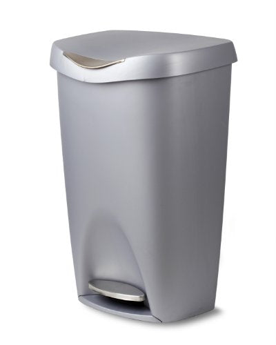 Umbra Brim 13 Gallon Step Trash Can with Lid - Large Kitchen Garbage Can with Stainless Steel Foot Pedal, Stylish and Durable, Silver/Nickel