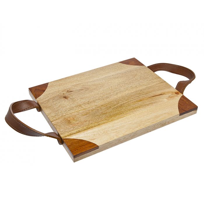Godinger Wood Challah Board, Tray With Leather Handles