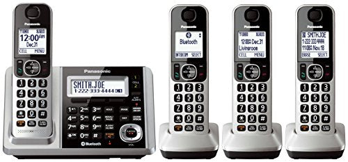 Panasonic KX-TGF374S DECT 6.0 4-Handset Cordless Telephone, Silver - Link2Cell; Keypad on Base; Caller ID; Voicemail; Baby Monitor; 3-way Conference; Up to 6 Handsets