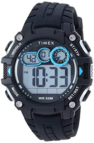 Timex Men's Digital 48mm Black/Gray/Blue Silicone Strap Watch