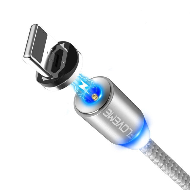 Floveme Magnetic High Speed Charging Nylon Braided Cable, 3 Feet, Silver