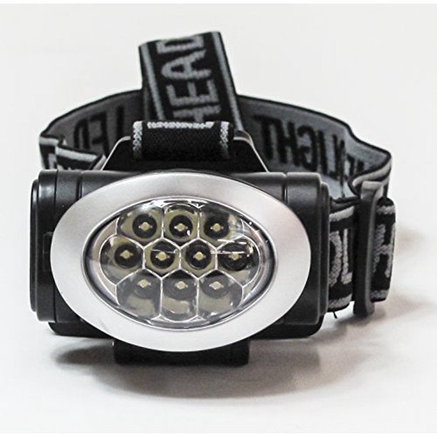 Impecca HE1040KS Hi-Lite 10-LED 20 Lumen, 3 Settings, Water Resistant, Headlamp Black & Silver Includes 3xAAA