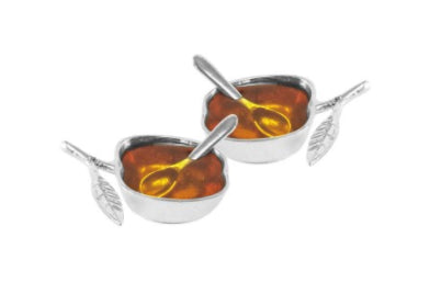 Classic Touch SPSH806N Apple Shaped Salt and Honey Dish, Silver