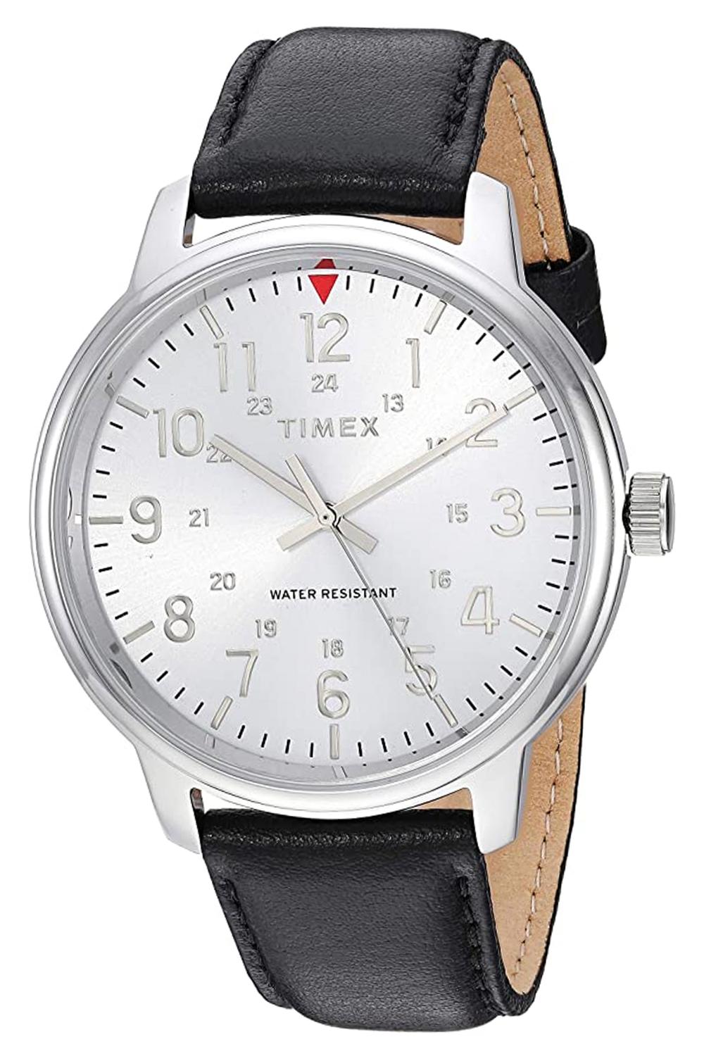 Timex Men's Classic Watch, Silver Case with Black Strap