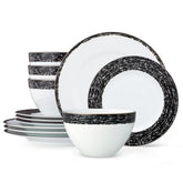 Noritake Black Rill Porcelain 12-Piece Set, Service for 4